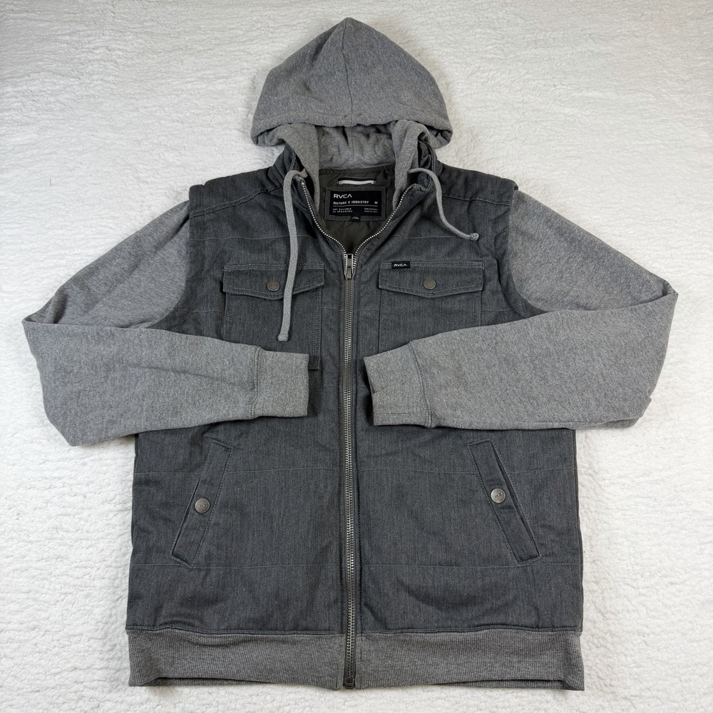 RVCA Nature x Industry Jacket Mens M Gray Full Zip Hooded Insulated Hybrid